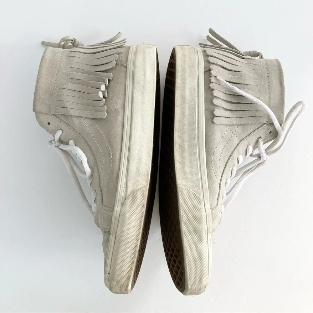 Rare VANS Light Gray Sk8 Hi Moccasin Fringe Suede Sneakers Size 8_13